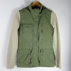 Quinn S Green Cotton Cargo Jacket Knit Sleeves